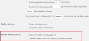 Only approve comments manually to improve WordPress security