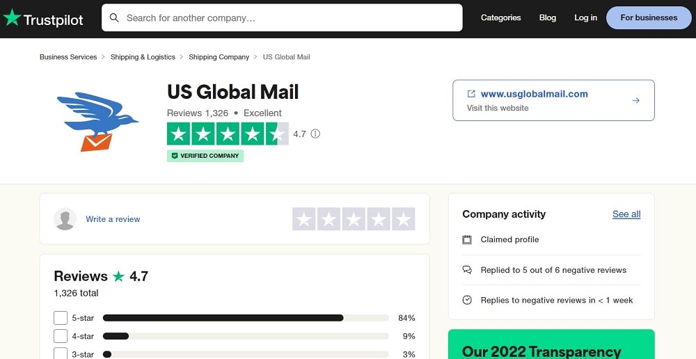 US Global Mail is a legit company with excellent customer reviews on Trustpilot