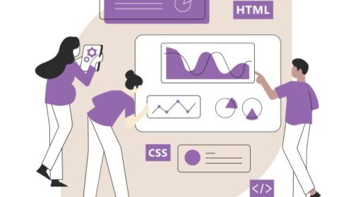 Illustration of three people learning how to improve core web vitals to boost Google rankings, including page speed, interactivity, visual stability, accessibility, and SEO implications.
