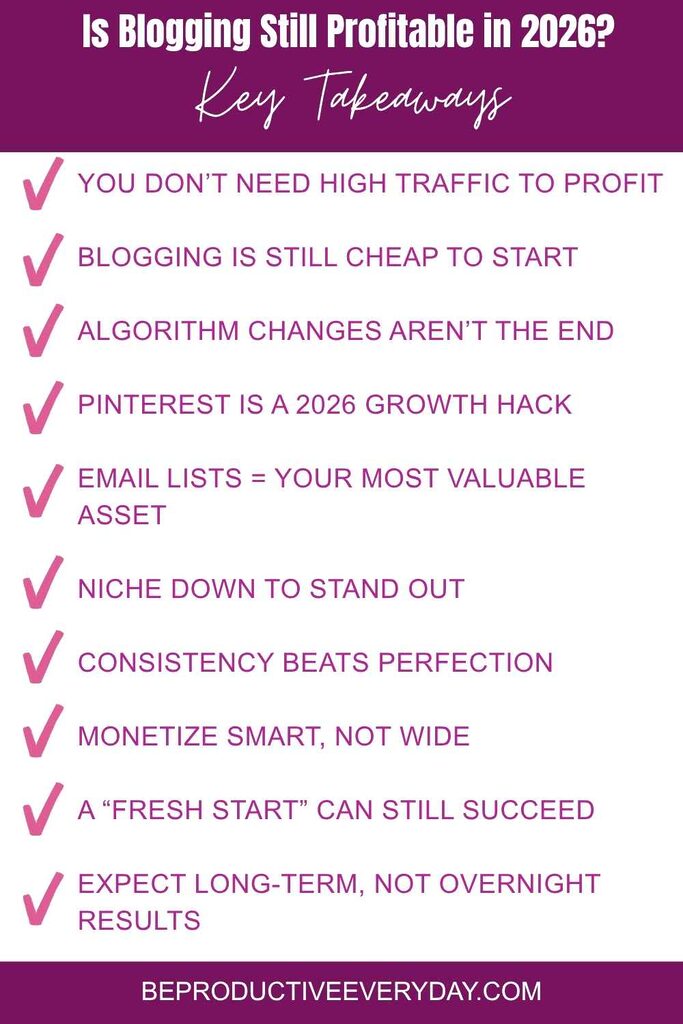 Blogging Still Profitable in 2026: Key Takeaways Graphic
